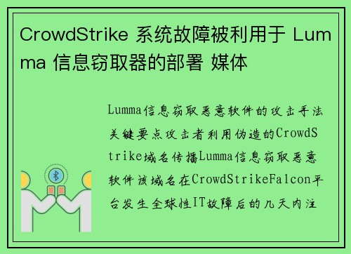 CrowdStrike 系统故障被利用于 Lumma 信息窃取器的部署 媒体